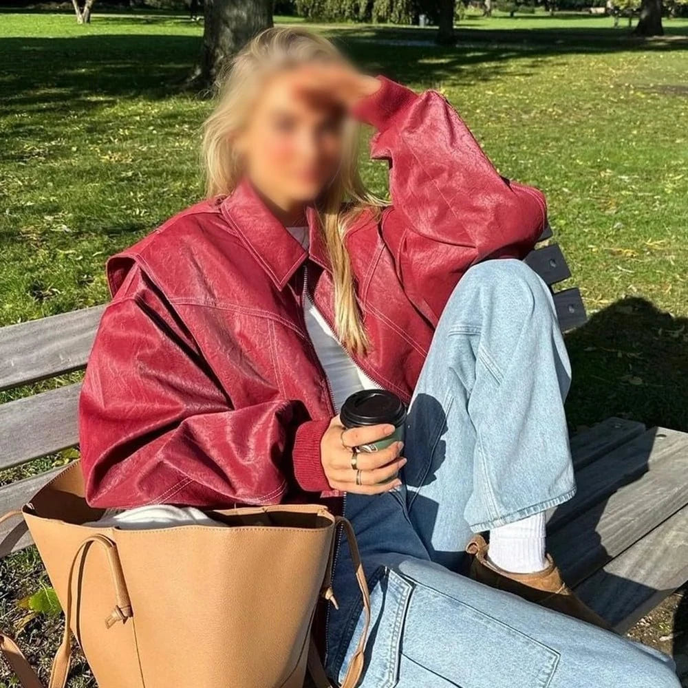 Retro Kunstlederjacke